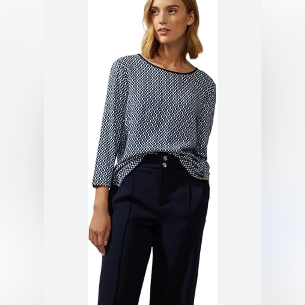 J Crew Silk Blouse 3/5 sleeve Back closure Black Lavender Purple Print size 10